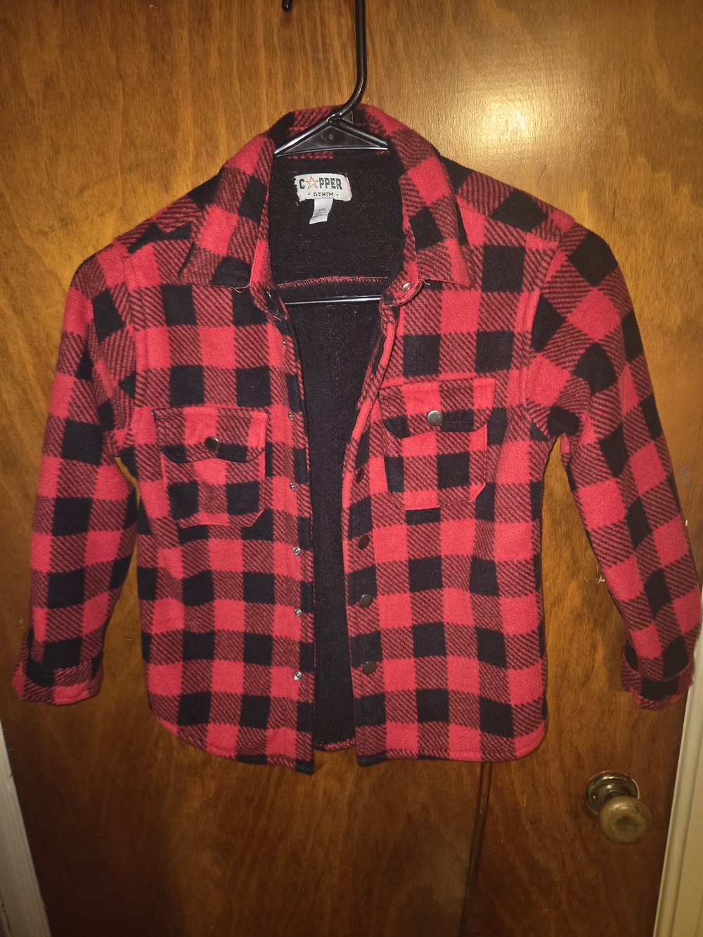 Copper Denim Kids Red/Black Buffalo Plaid Fleece-Lined Flannel Shirt Size 8